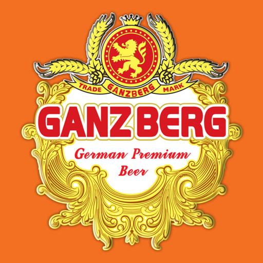 Logo of ganzberg german premium beer featuring a red lion in a gold crest on an orange background.