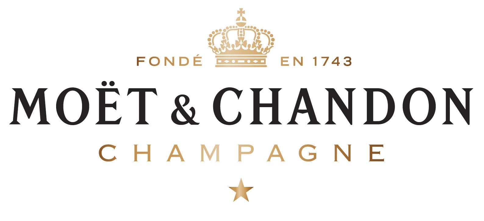 Logo of moët & chandon champagne featuring the brand name in black letters, a crown above, and the founding year 1743.