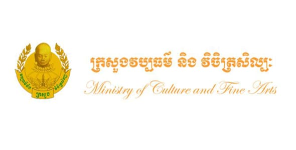 Logo of the ministry of culture and fine arts of cambodia, with khmer script and an emblem featuring a traditional figure.